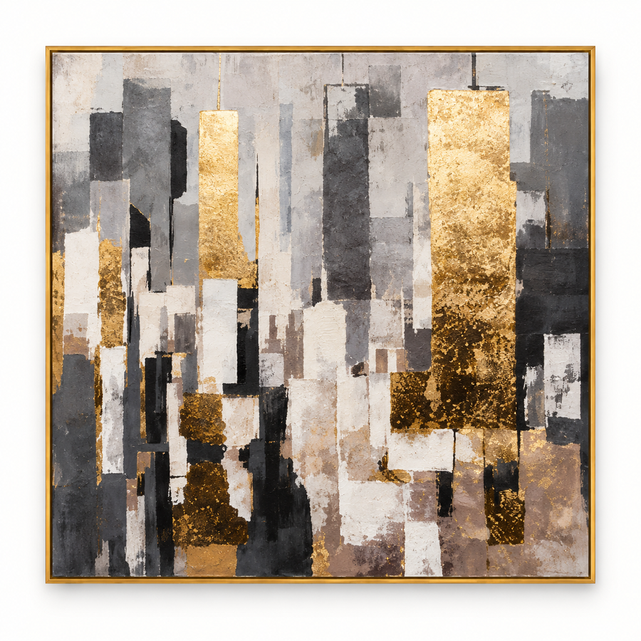 Handgemaltes Gemälde 'Stadt aus Gold' 100x100cm
