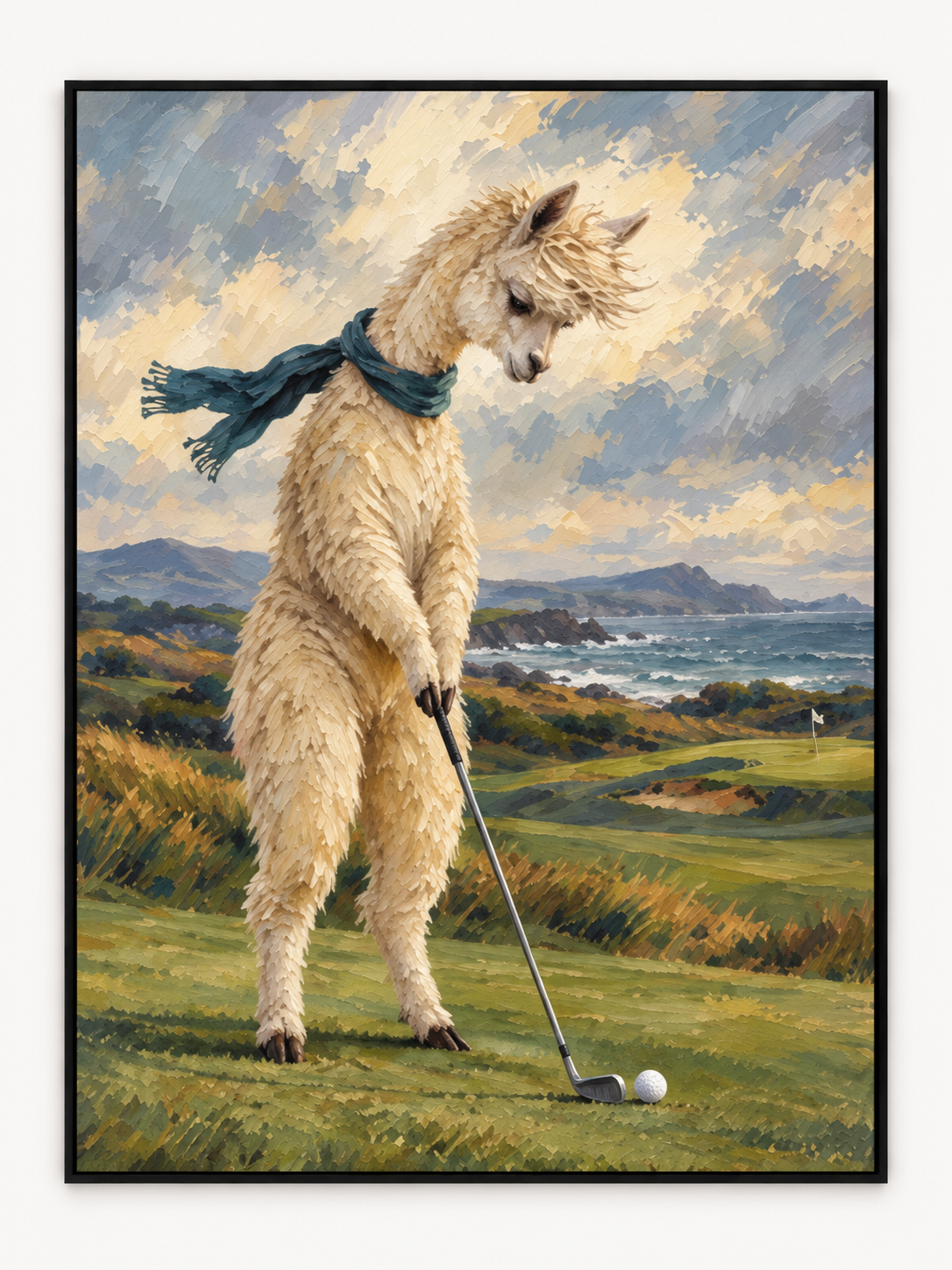 Handgemaltes Gemälde „Lama auf dem Grün“ 90x120cm