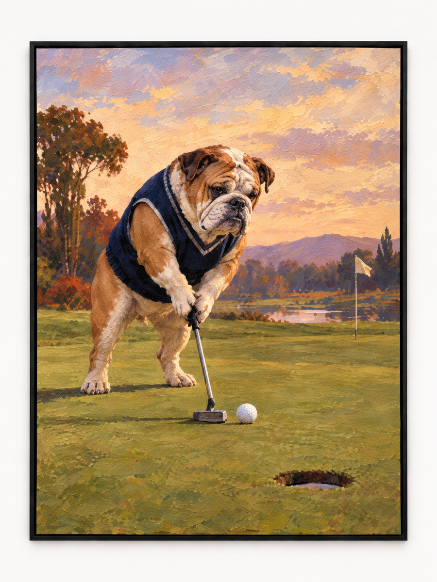 Handgemaltes Gemälde „Der entscheidende Putt“ 90x120cm