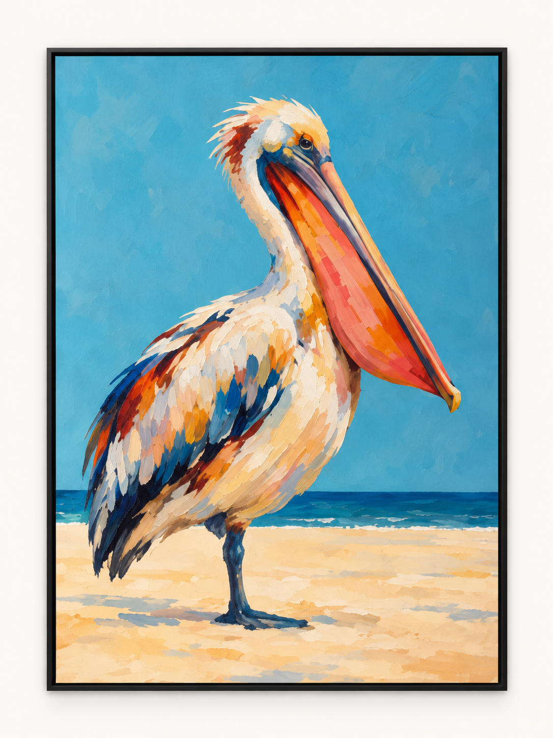 Handgemaltes Gemälde „Pelikan am Meer“ 90x120cm