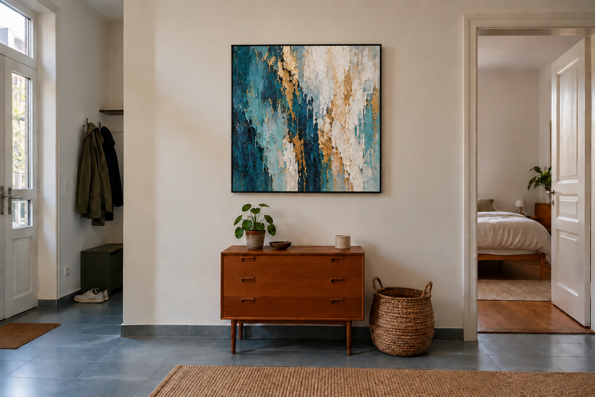 Handgemaltes Gemälde „Zwischen Petrol und Gold“ 100x100cm