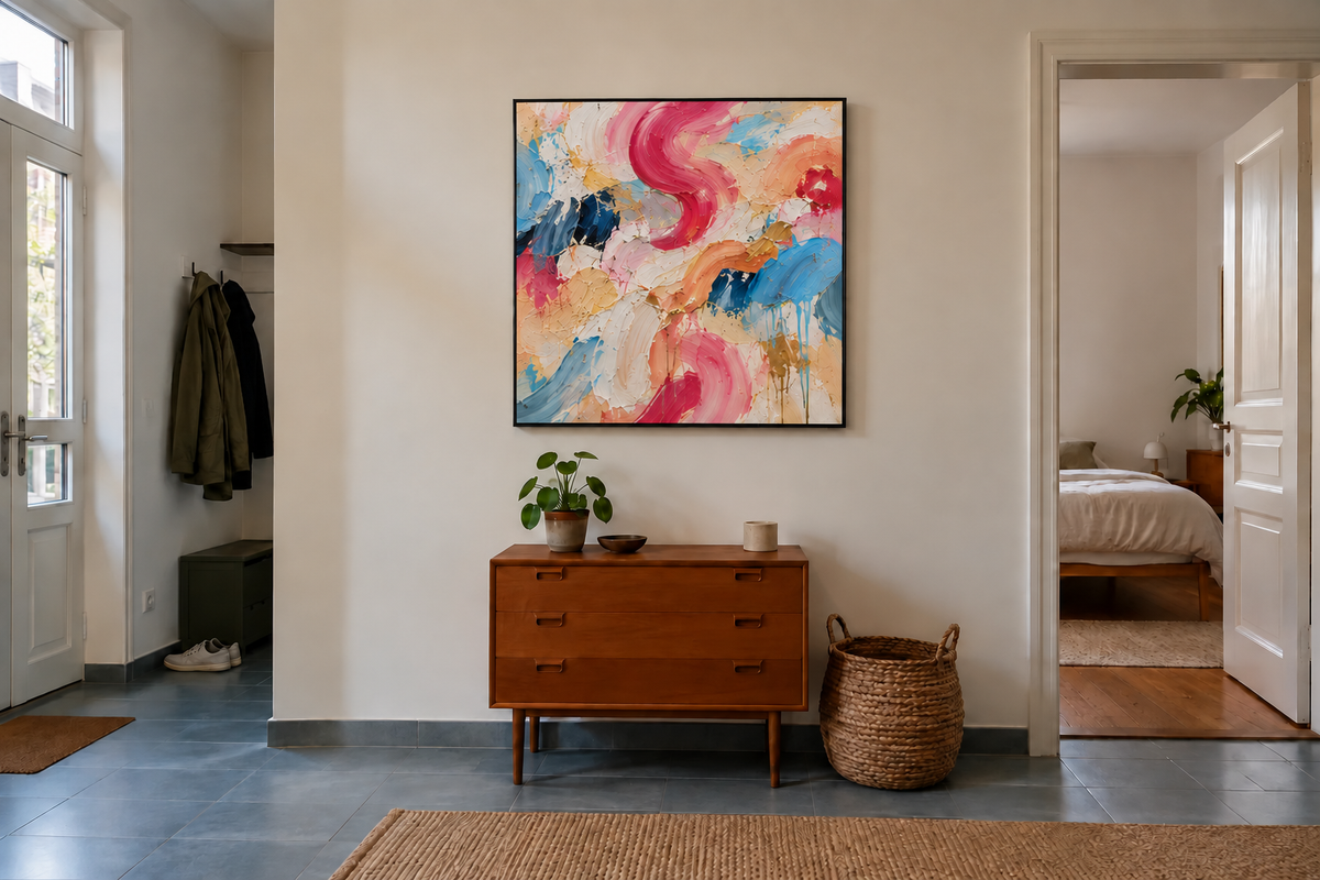 Handgemaltes Gemälde „Tanz der Korallenfarben“ 100x100cm