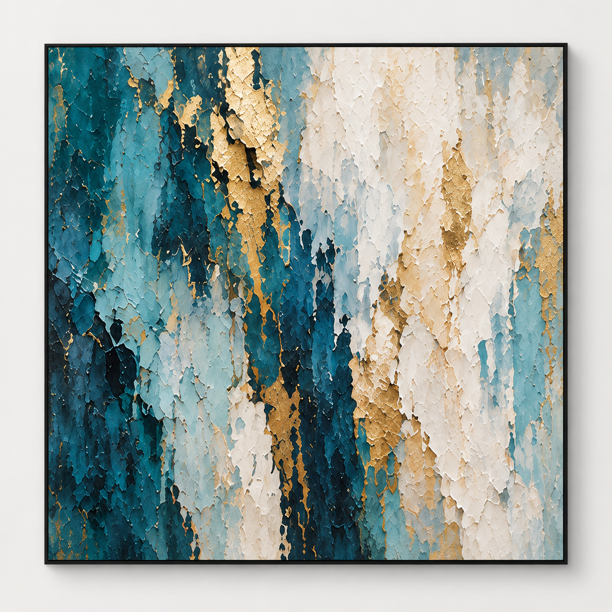 Handgemaltes Gemälde „Zwischen Petrol und Gold“ 100x100cm