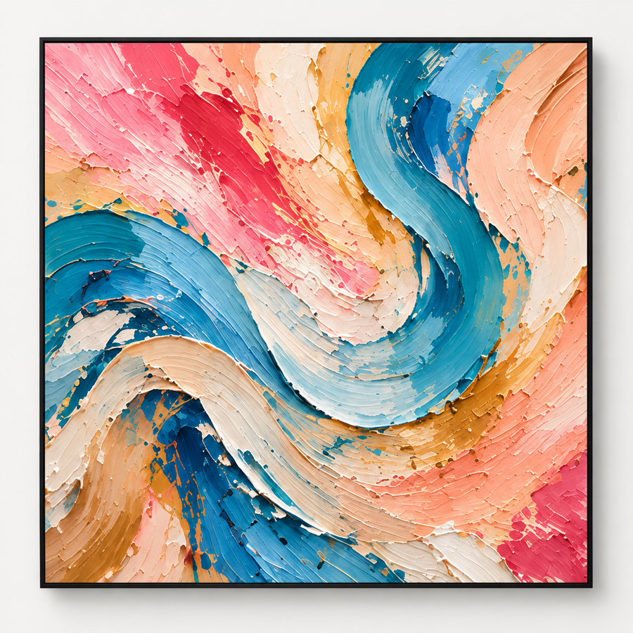 Handgemaltes Gemälde „Wellen der Leichtigkeit“ 100x100cm