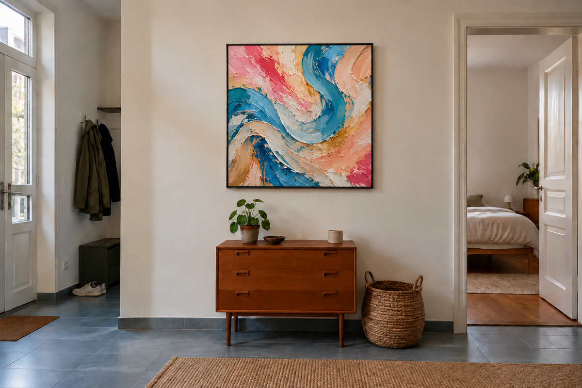Handgemaltes Gemälde „Wellen der Leichtigkeit“ 100x100cm