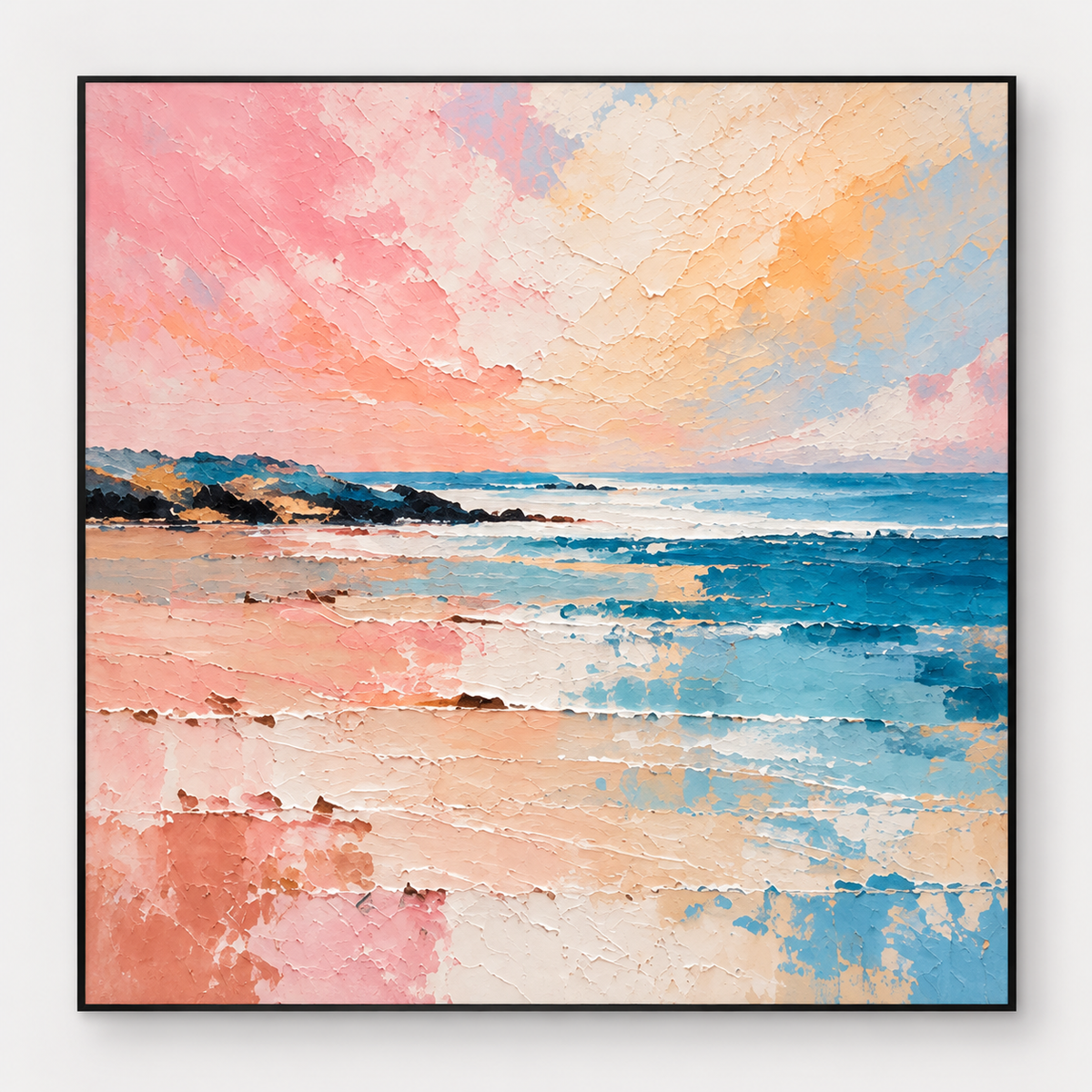 Handgemaltes Gemälde „Rosé am Meer“ 100x100cm