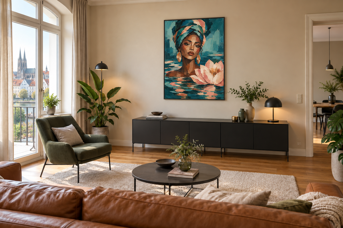 Handgemaltes Gemälde „Im Spiegel der Blüten“ 90x120cm, 120 x 160 cm