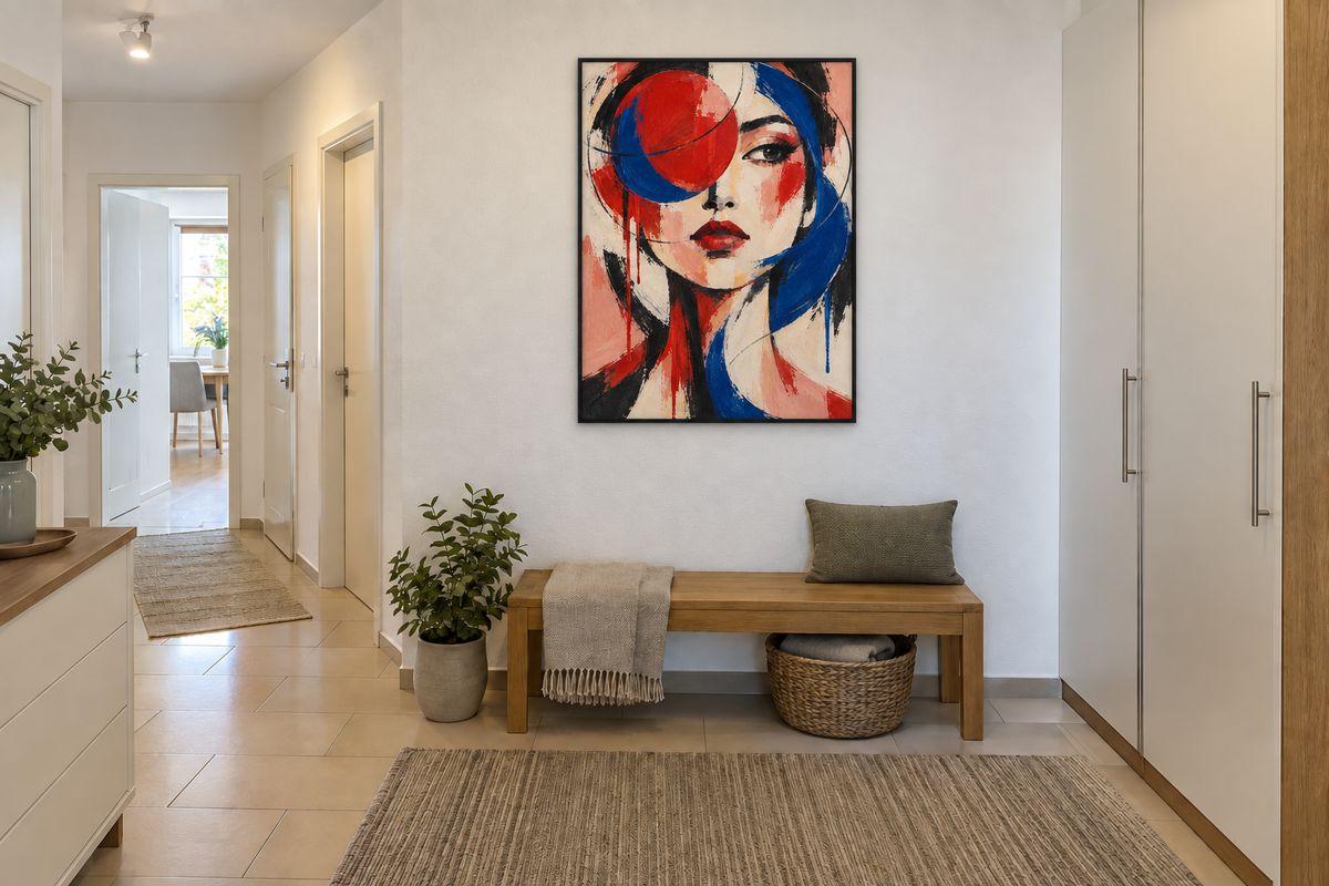 Handgemaltes Gemälde „Verborgener Blick“ 90x120cm