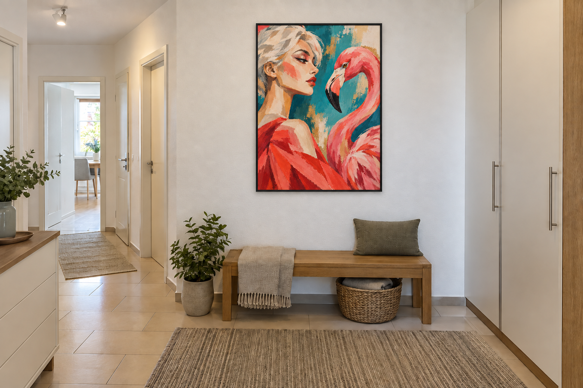 Handgemaltes Gemälde „Begegnung in Rosa“ 90x120cm