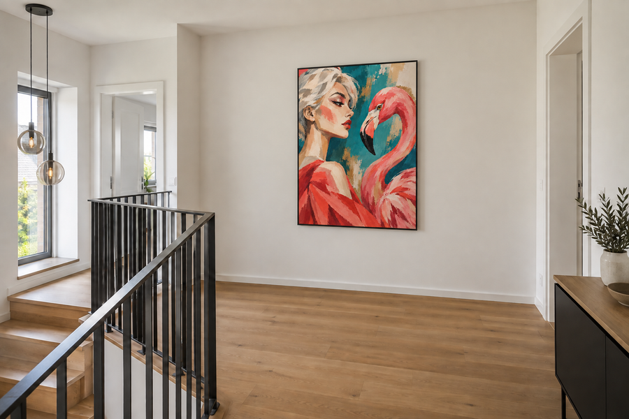 Handgemaltes Gemälde „Begegnung in Rosa“ 90x120cm