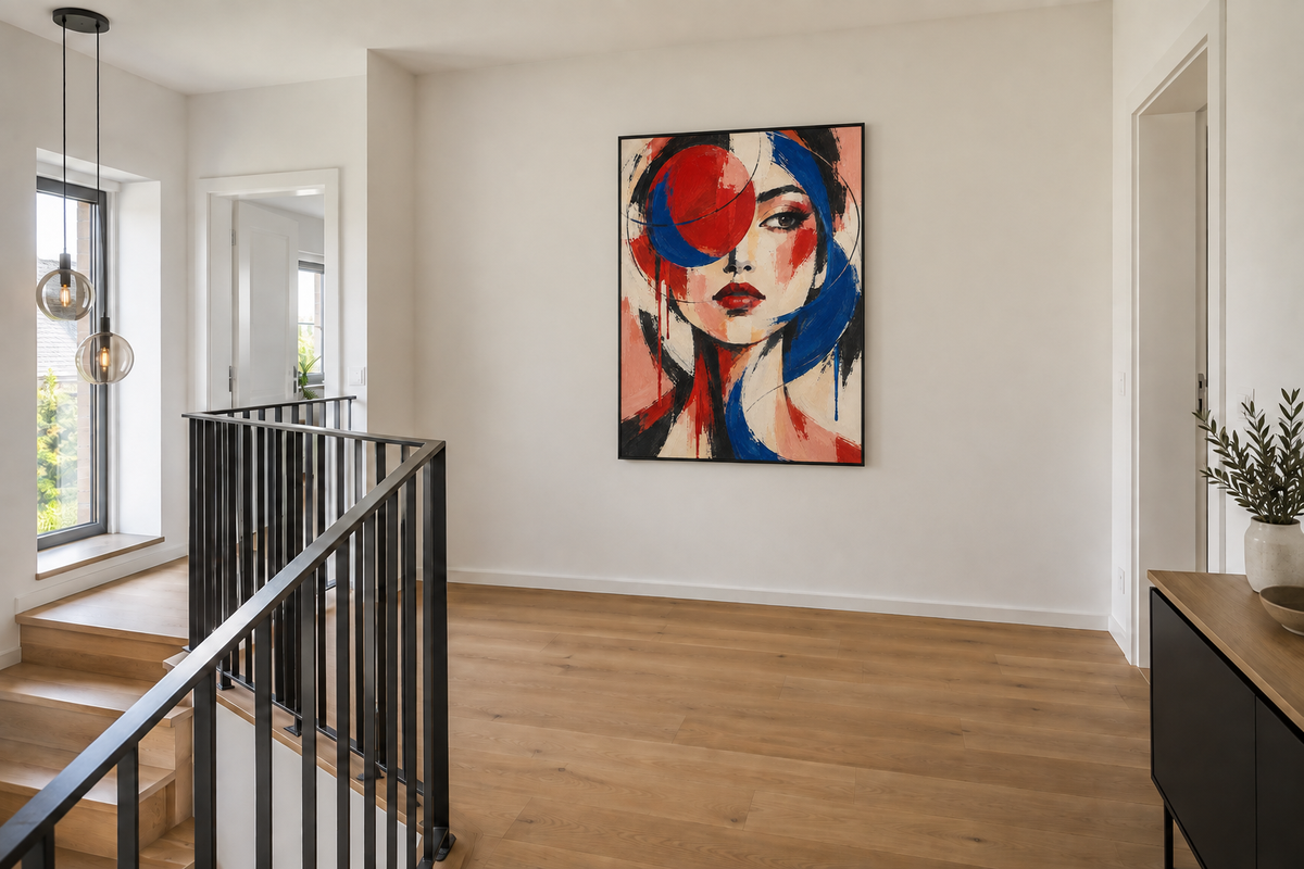 Handgemaltes Gemälde „Verborgener Blick“ 90x120cm