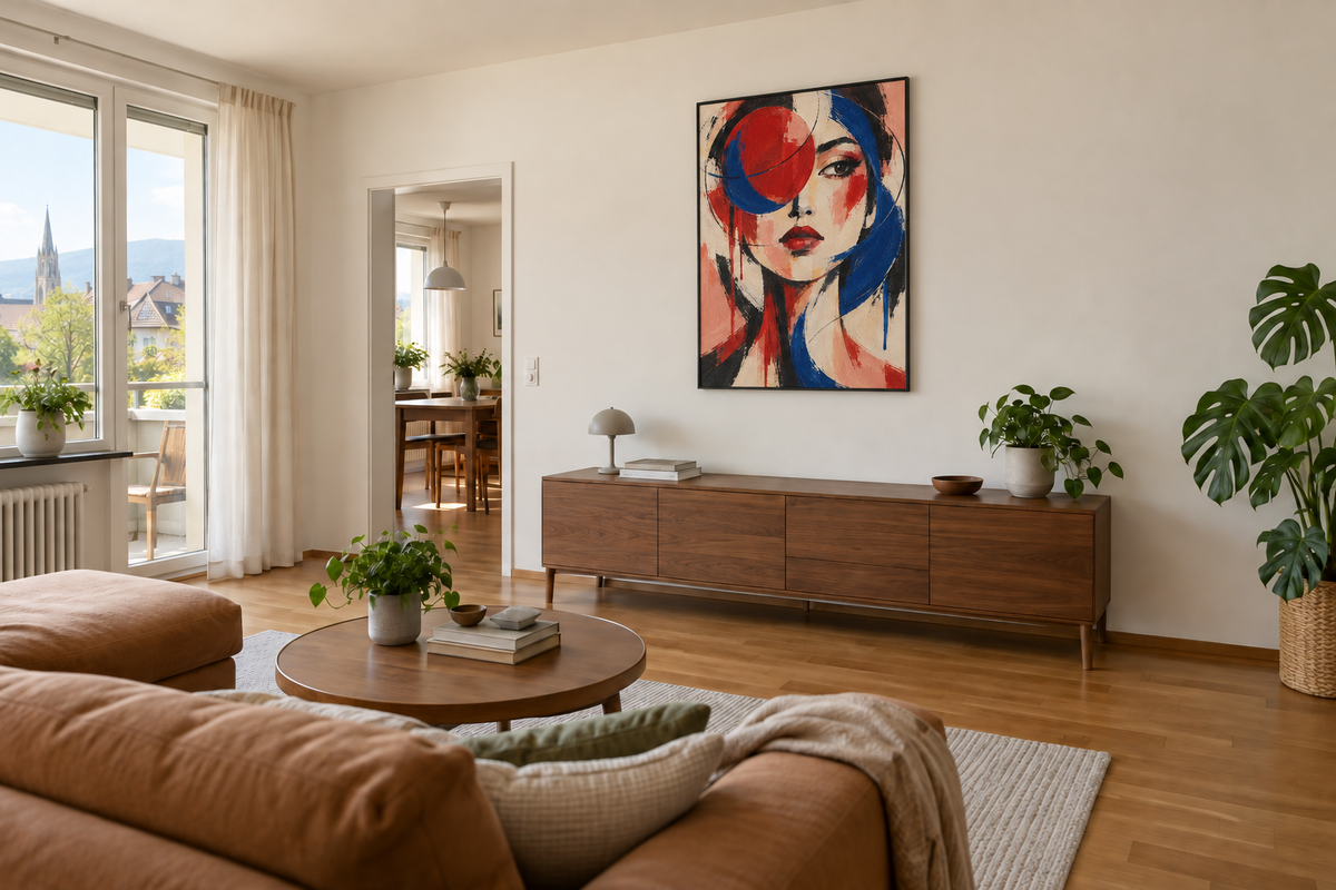 Handgemaltes Gemälde „Verborgener Blick“ 90x120cm