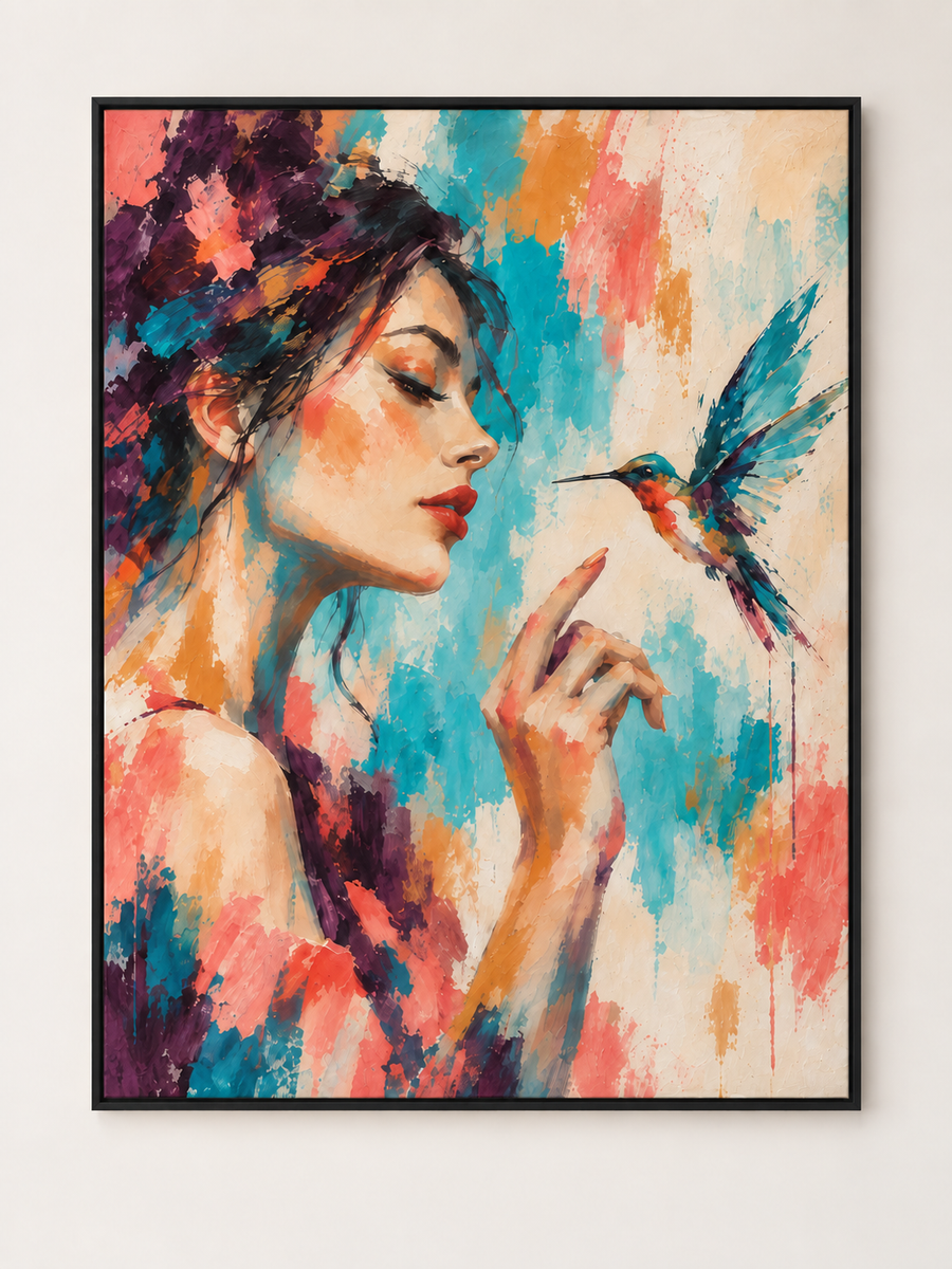 Handgemaltes Gemälde „Zarter Besuch“ 90x120cm