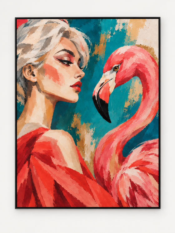 Handgemaltes Gemälde „Begegnung in Rosa“ 90x120cm
