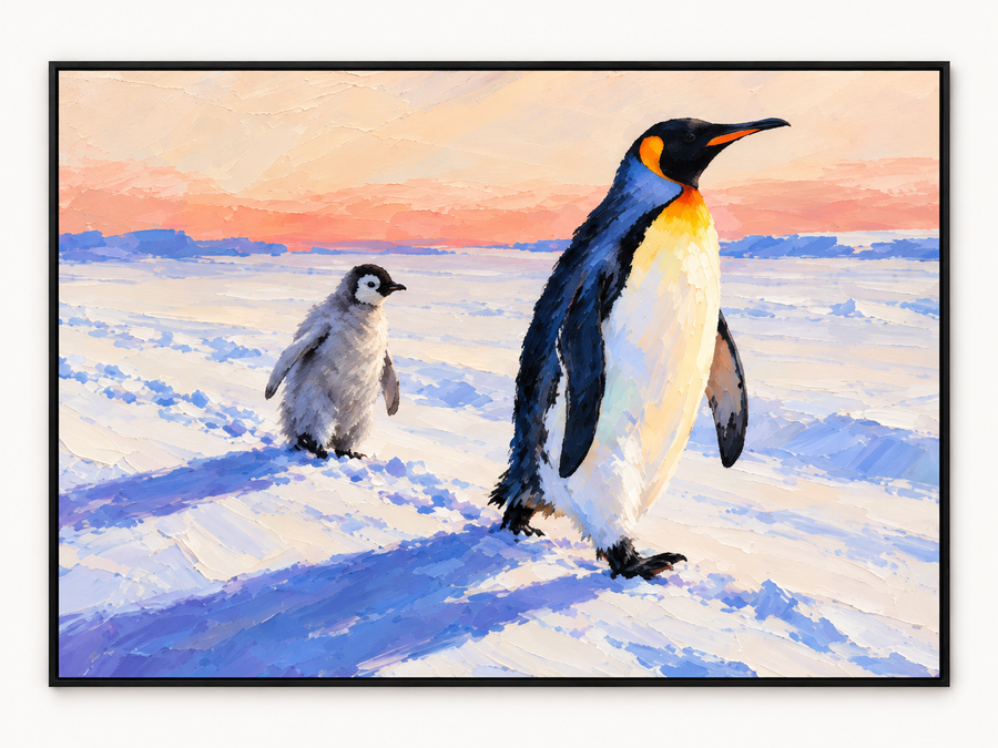 Handgemaltes Gemälde „Kleine Schritte im Schnee“ 120x90cm