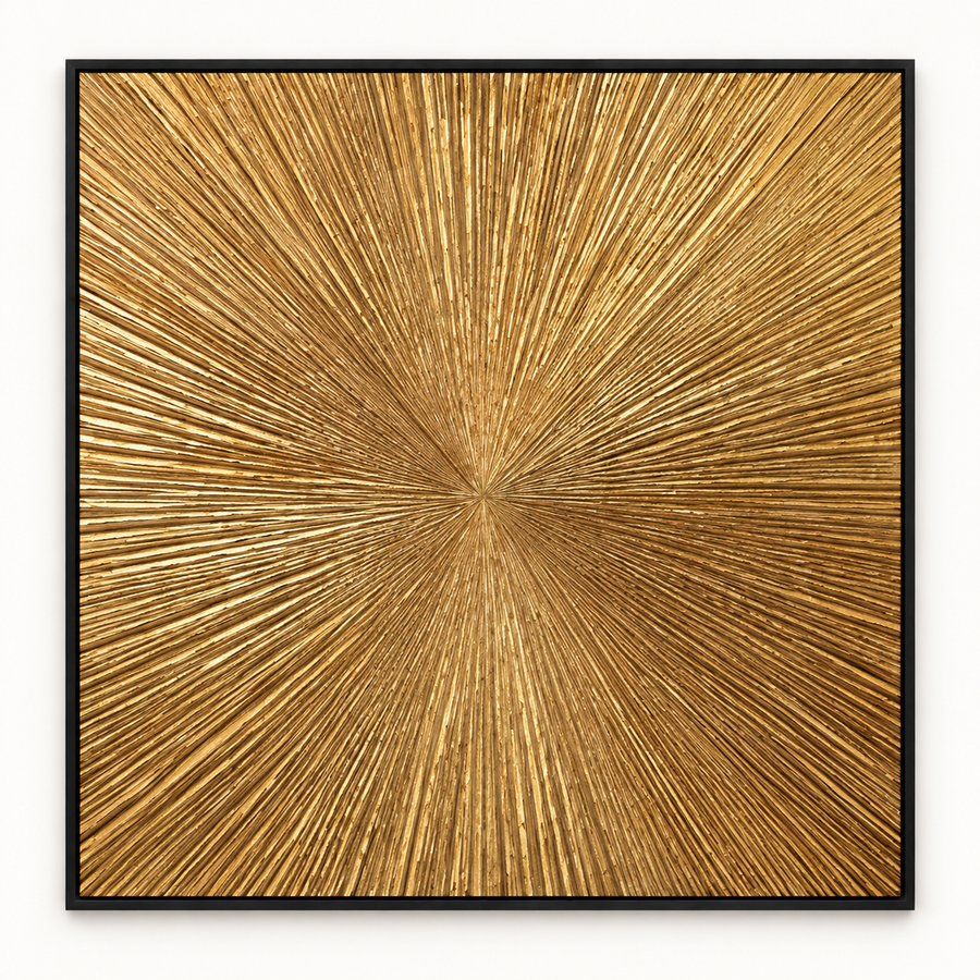 Handgemaltes Gemälde 'Goldene Strahlkraft' 100x100cm