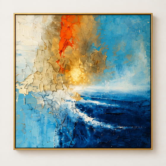 Handgemaltes Gemälde „Licht über Blau“ 100x100cm