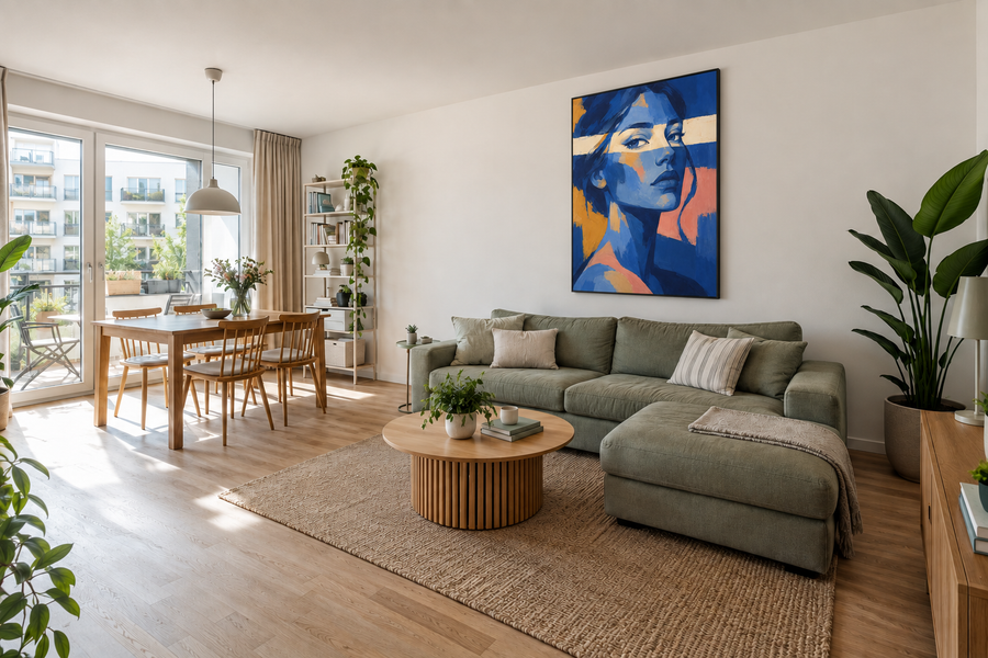 Handgemaltes Gemälde „Blick durch Blau“ 90x120cm