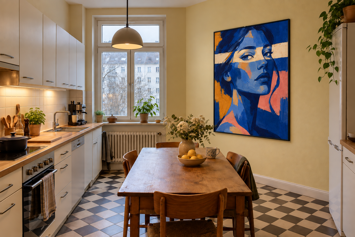 Handgemaltes Gemälde „Blick durch Blau“ 90x120cm