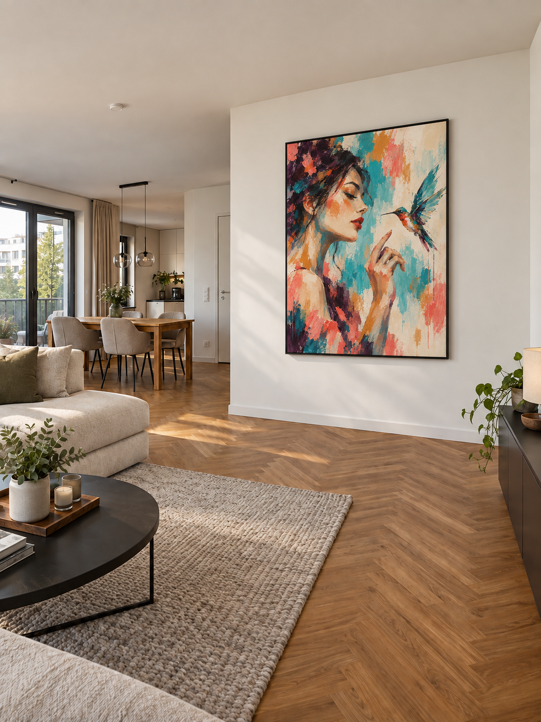 Handgemaltes Gemälde „Zarter Besuch“ 90x120cm