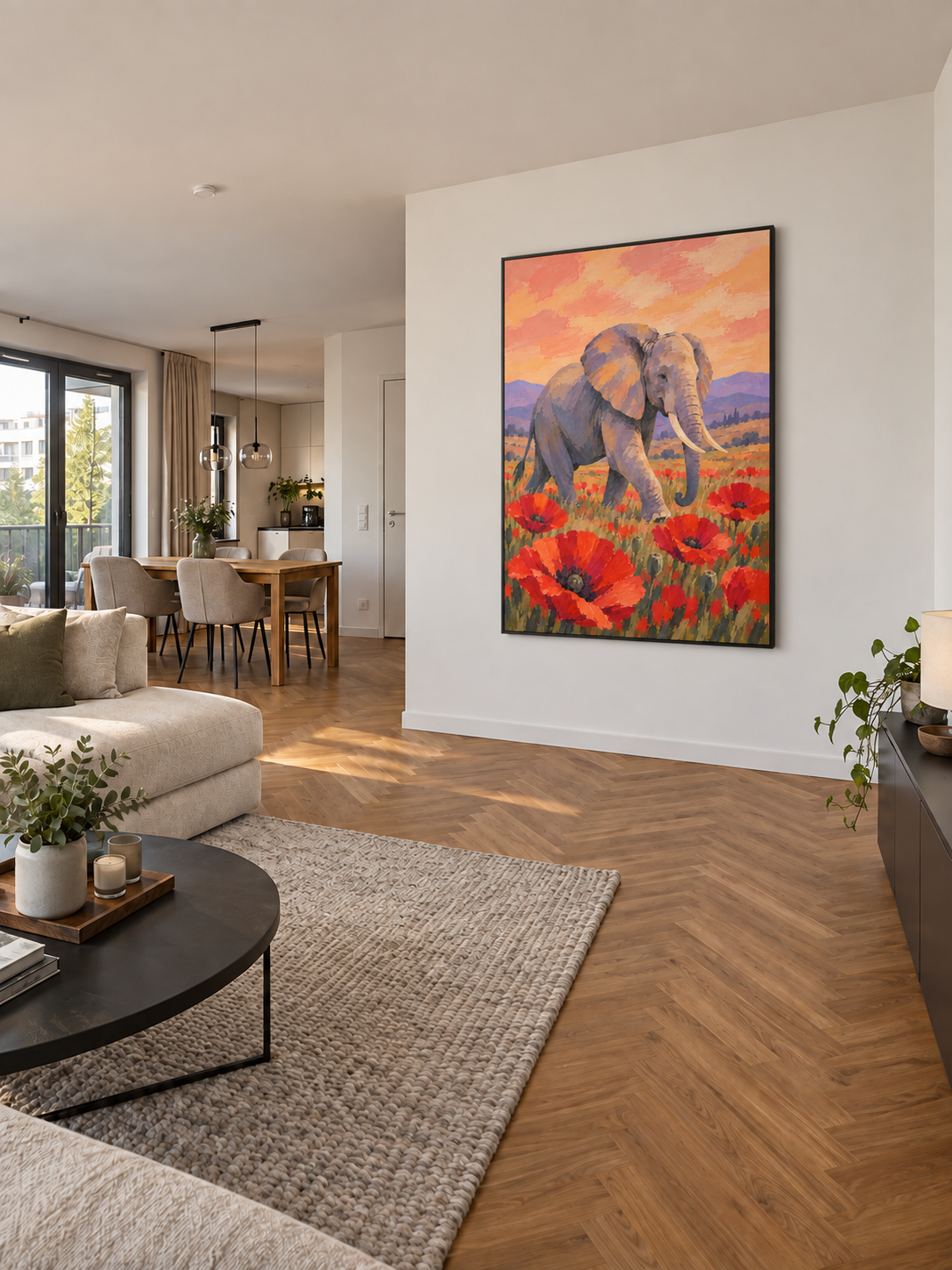 Handgemaltes Gemälde „Riese im Mohnfeld“ 90x120cm