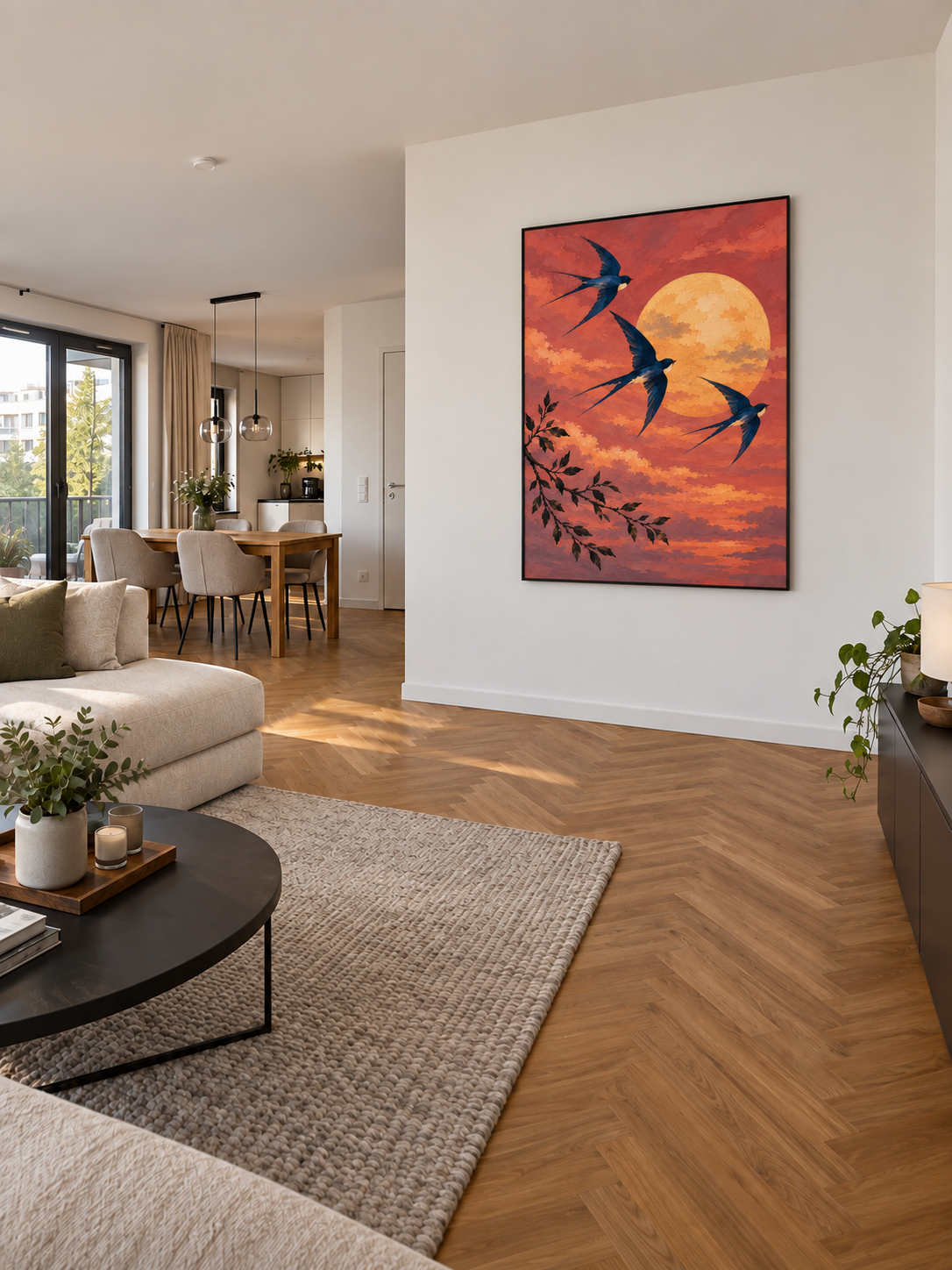 Handgemaltes Gemälde „Flügel im Abendrot“ 90x120cm