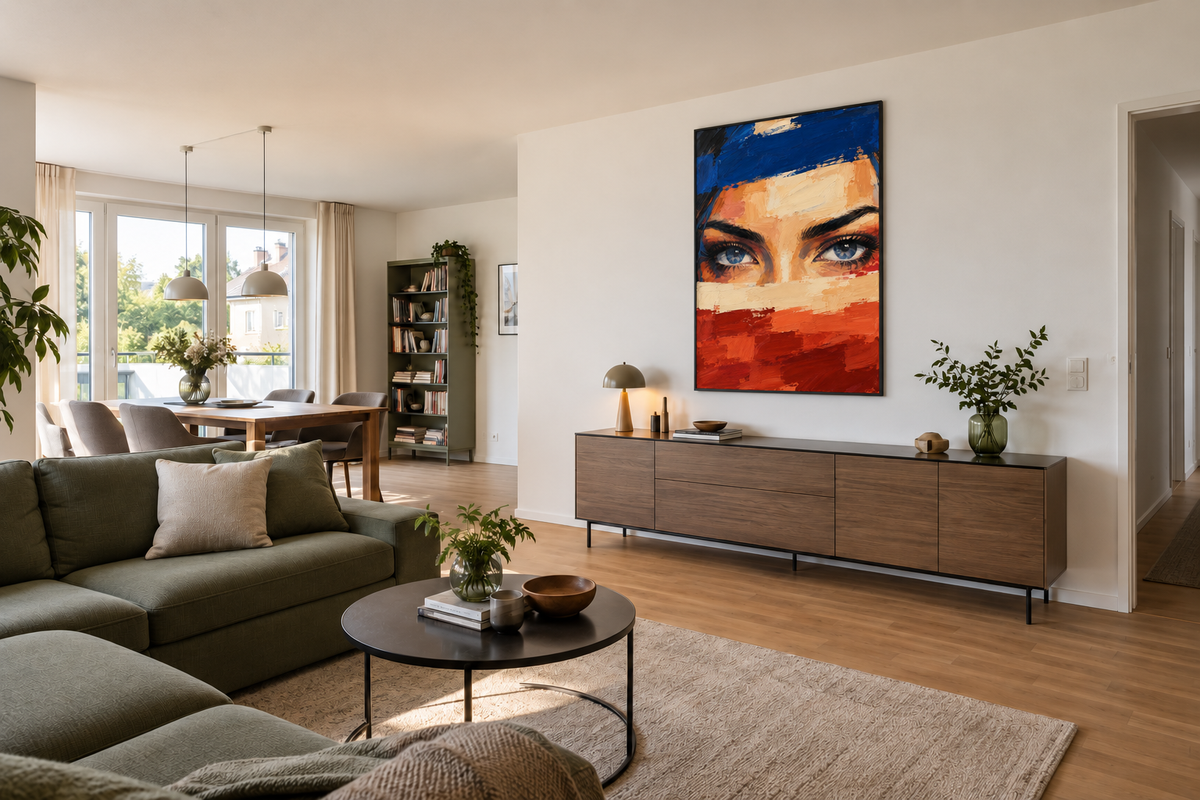 Handgemaltes Gemälde „Augenblick in Blau“ 90x120cm