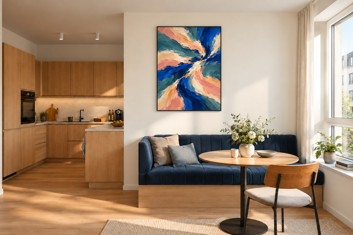 Handgemaltes Gemälde „Blauer Sog“ 90x120cm