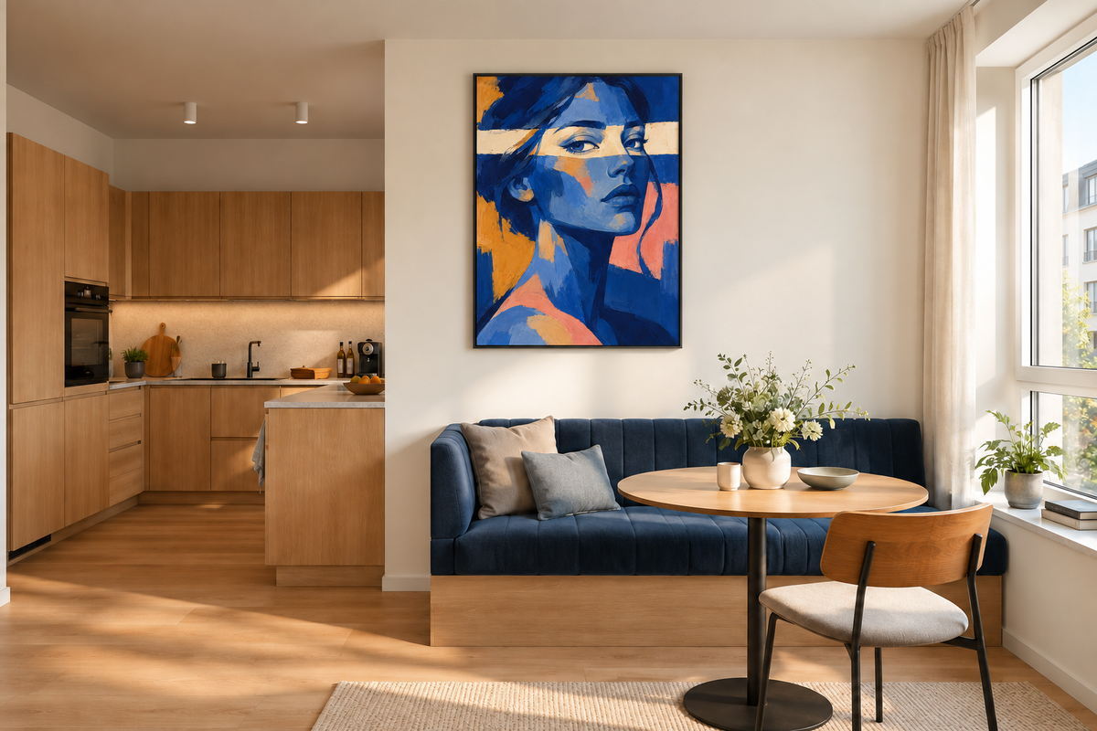 Handgemaltes Gemälde „Blick durch Blau“ 90x120cm