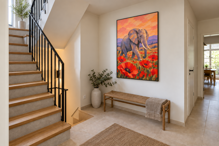 Handgemaltes Gemälde „Riese im Mohnfeld“ 90x120cm