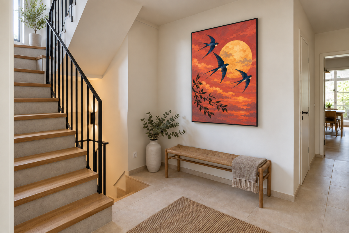 Handgemaltes Gemälde „Flügel im Abendrot“ 90x120cm