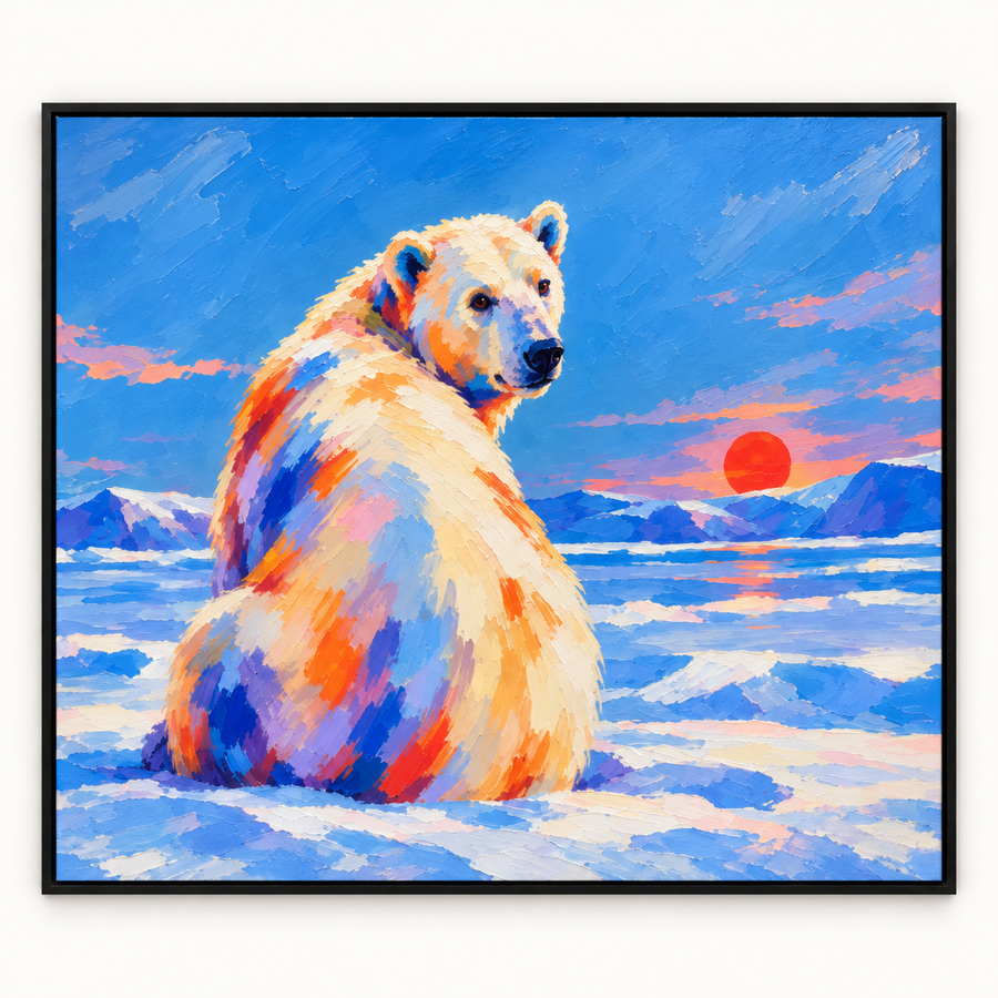 Handgemaltes Gemälde „Eisbär im Abendlicht“ 90x120cm