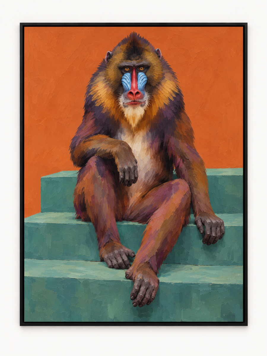Handgemaltes Gemälde „Der gelassene Mandrill“ 90x120cm