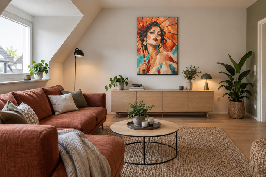 Handgemaltes Gemälde „Im Schatten des Sommers“ 90x120cm