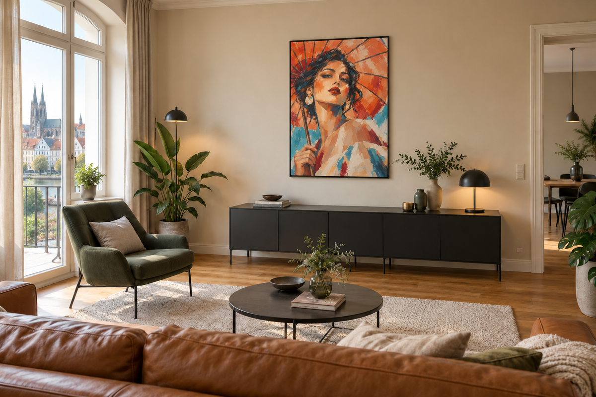 Handgemaltes Gemälde „Im Schatten des Sommers“ 90x120cm