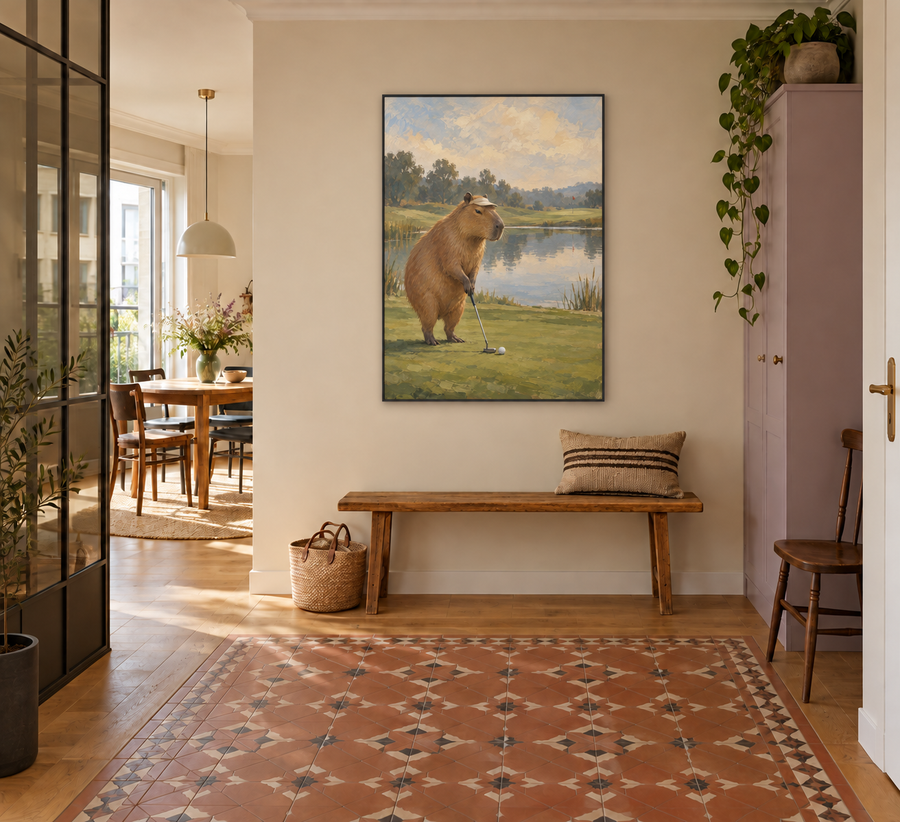 Handgemaltes Gemälde „Ein Putt in aller Ruhe“ 90x120cm