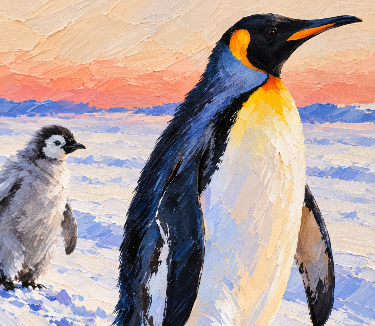 Handgemaltes Gemälde „Kleine Schritte im Schnee“ 120x90cm