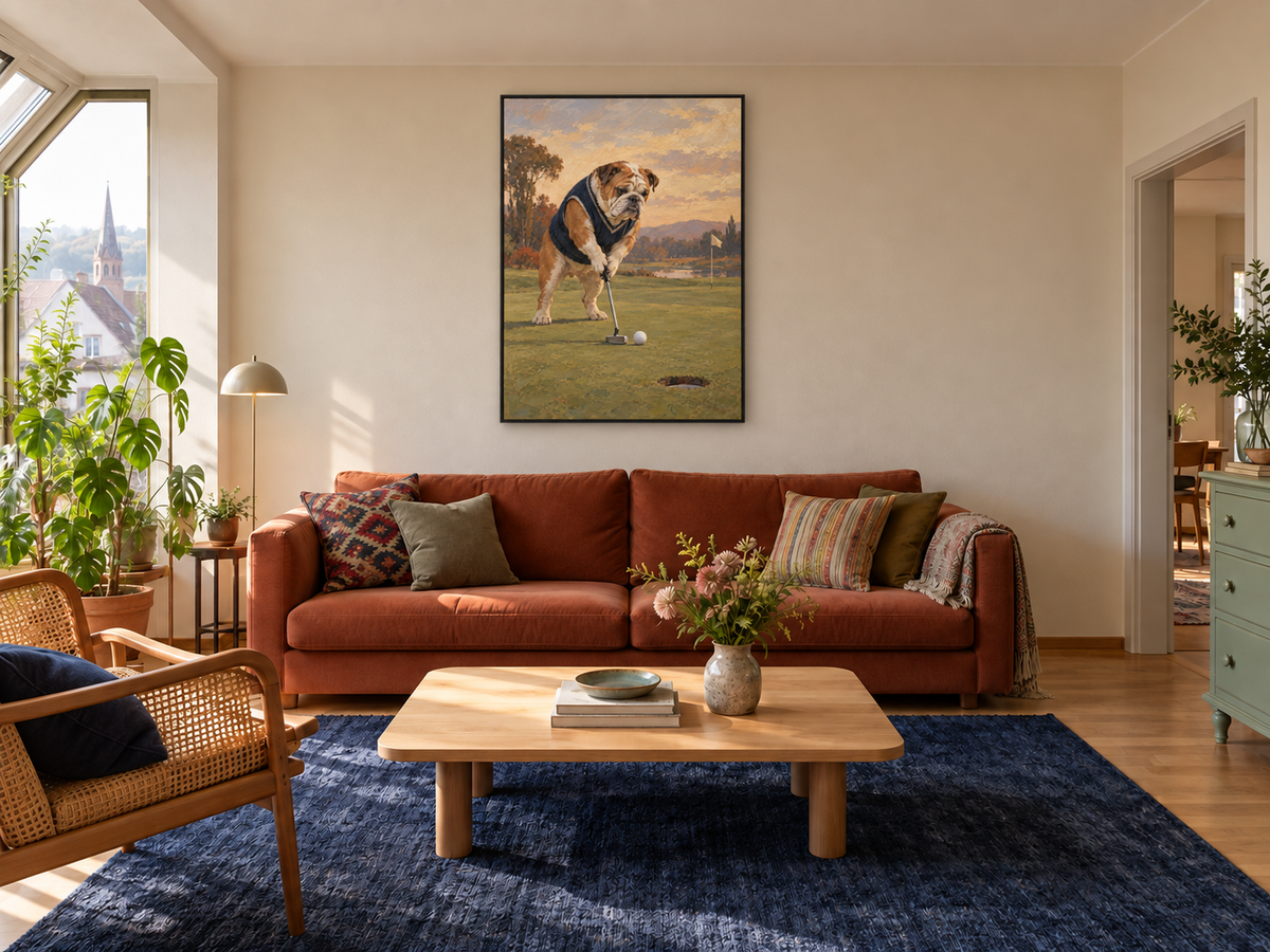 Handgemaltes Gemälde „Der entscheidende Putt“ 90x120cm
