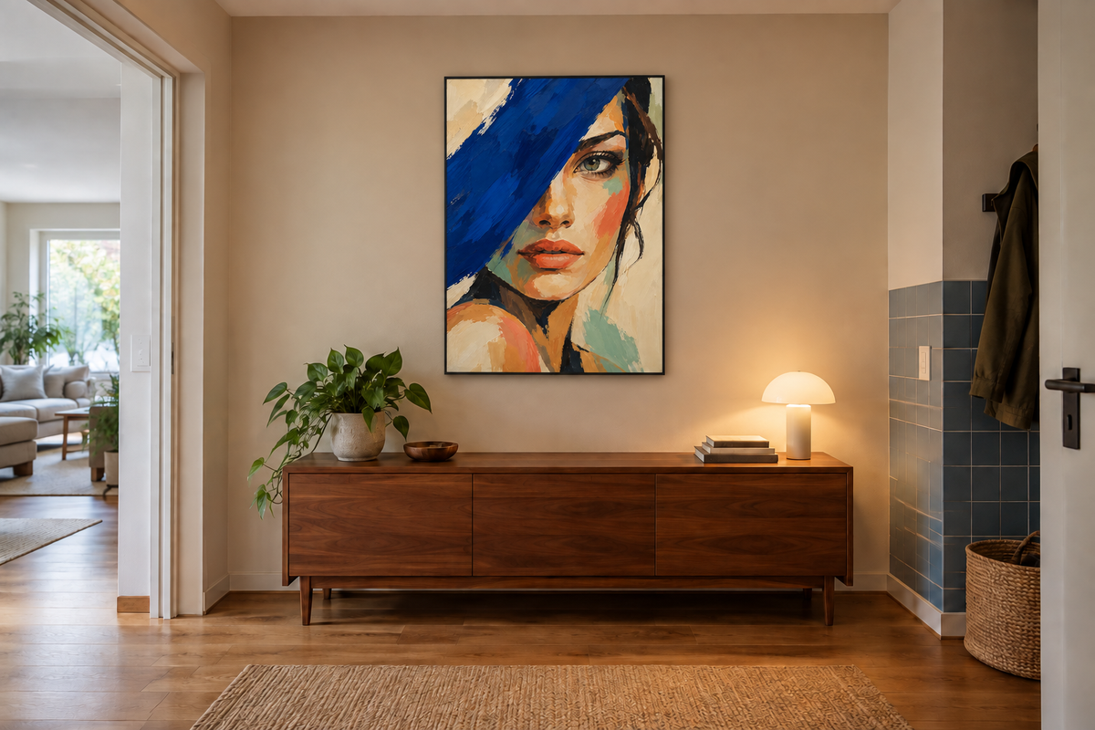 Handgemaltes Gemälde „Blauer Schwung“ 90x120cm