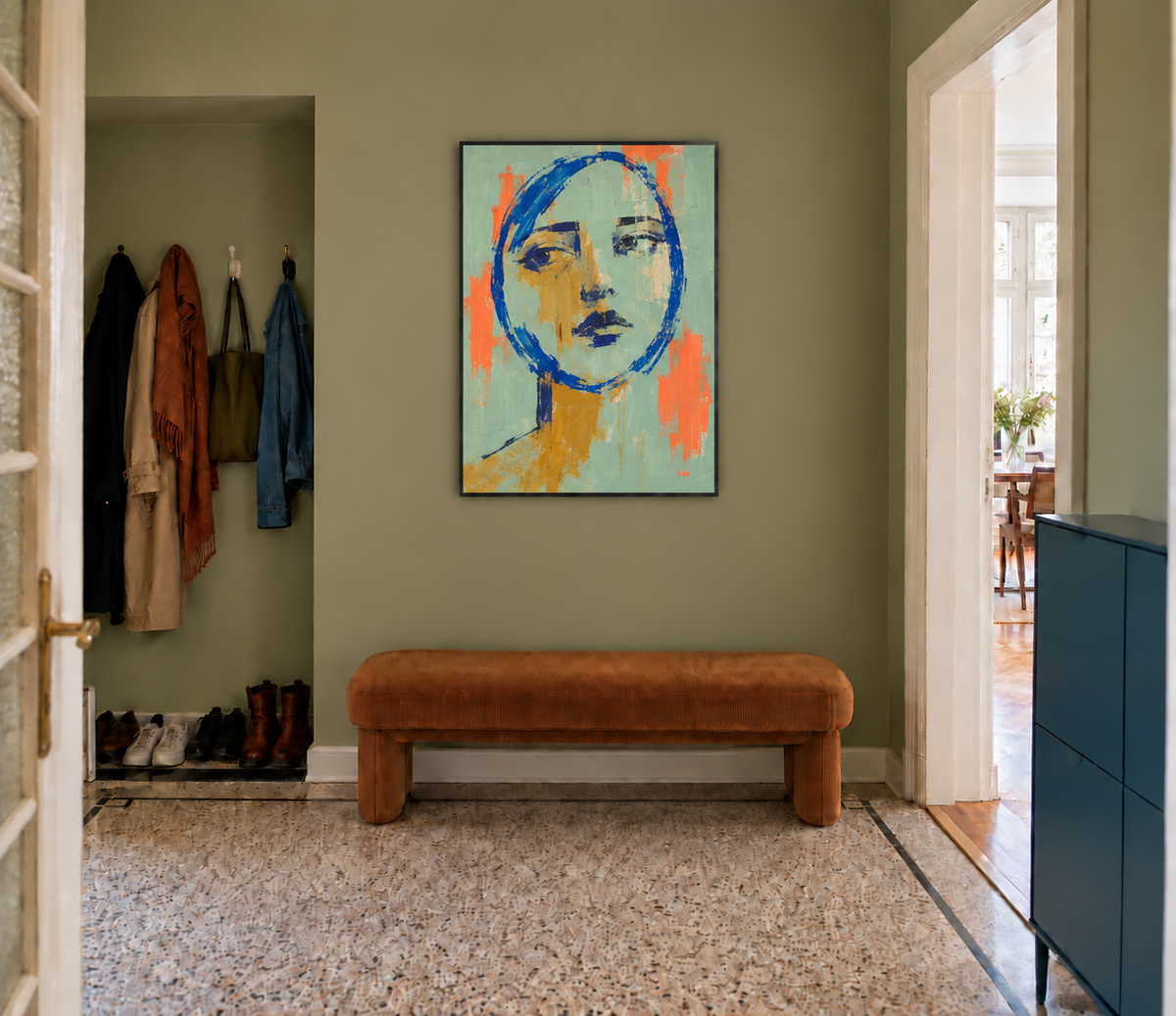 Handgemaltes Gemälde „Konturen in Blau“ 90x120cm