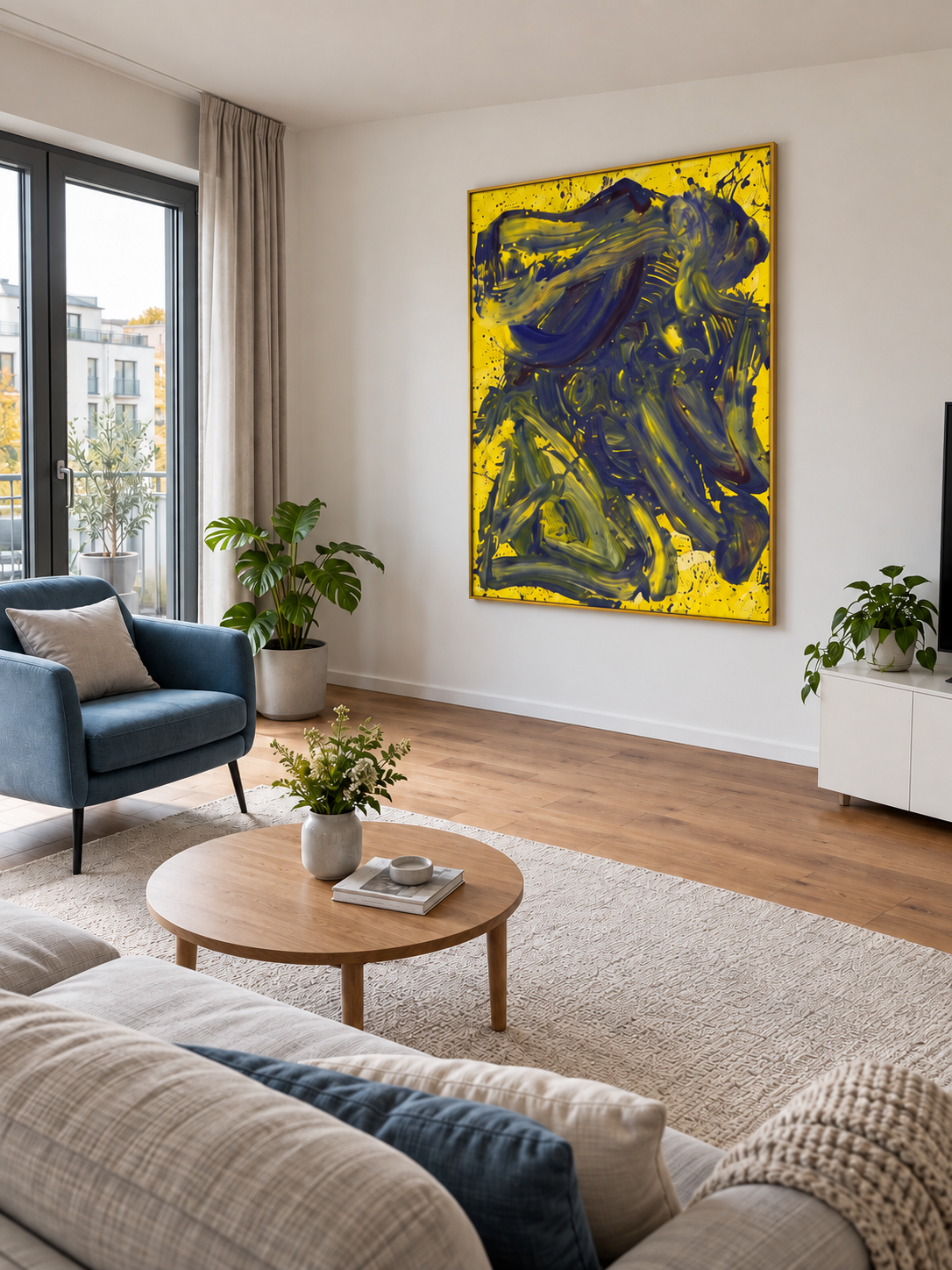 Handgemaltes Gemälde „Gelber Wirbel“ 120x160cm