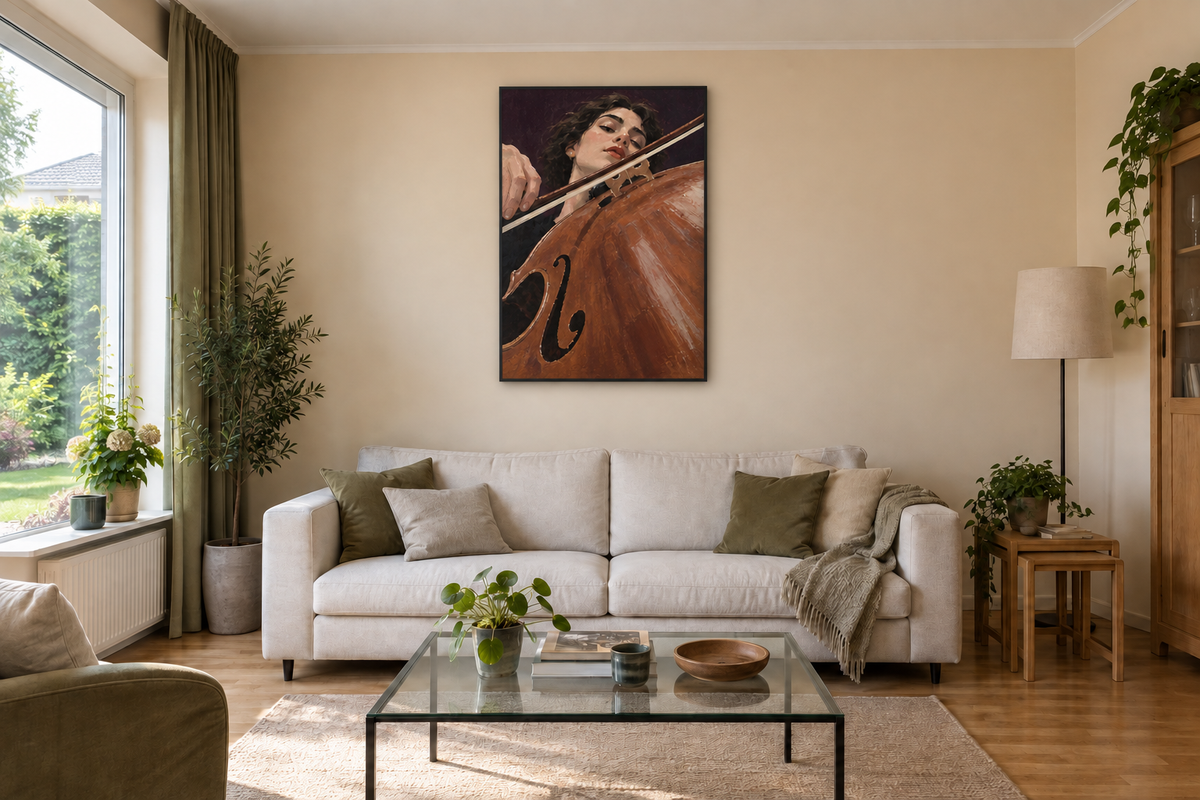 Handgemaltes Gemälde 'Die Cellistin' 90x120cm