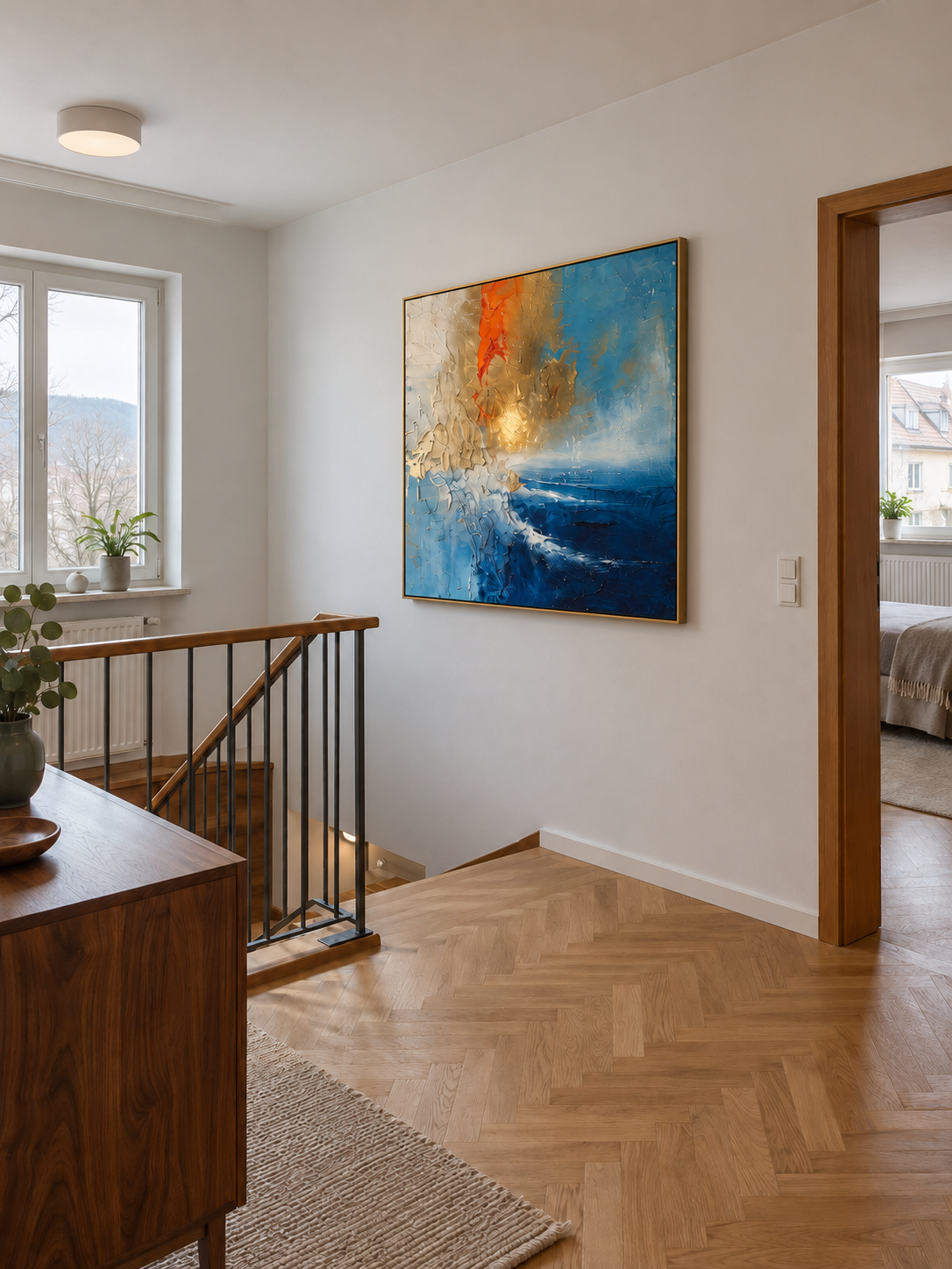 Handgemaltes Gemälde „Licht über Blau“ 100x100cm