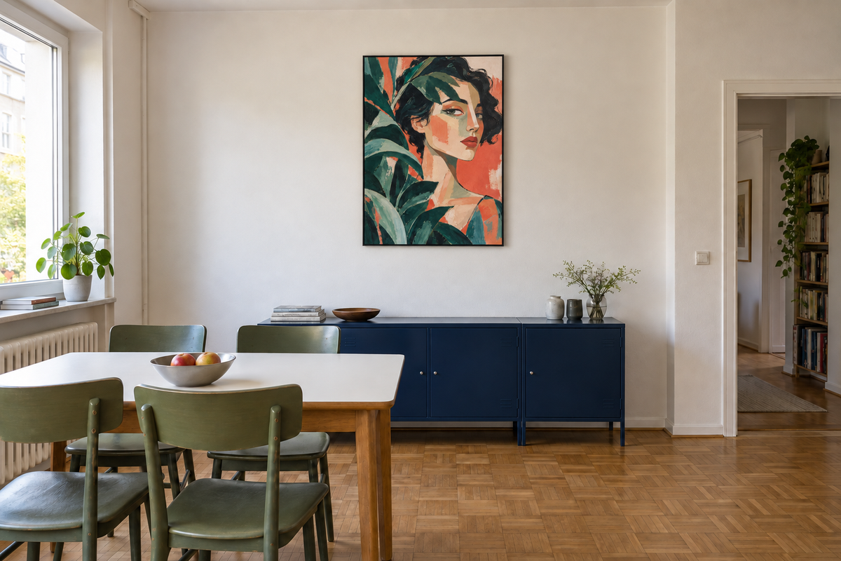 Handgemaltes Gemälde 'Zwischen grünen Blättern' 90x120cm