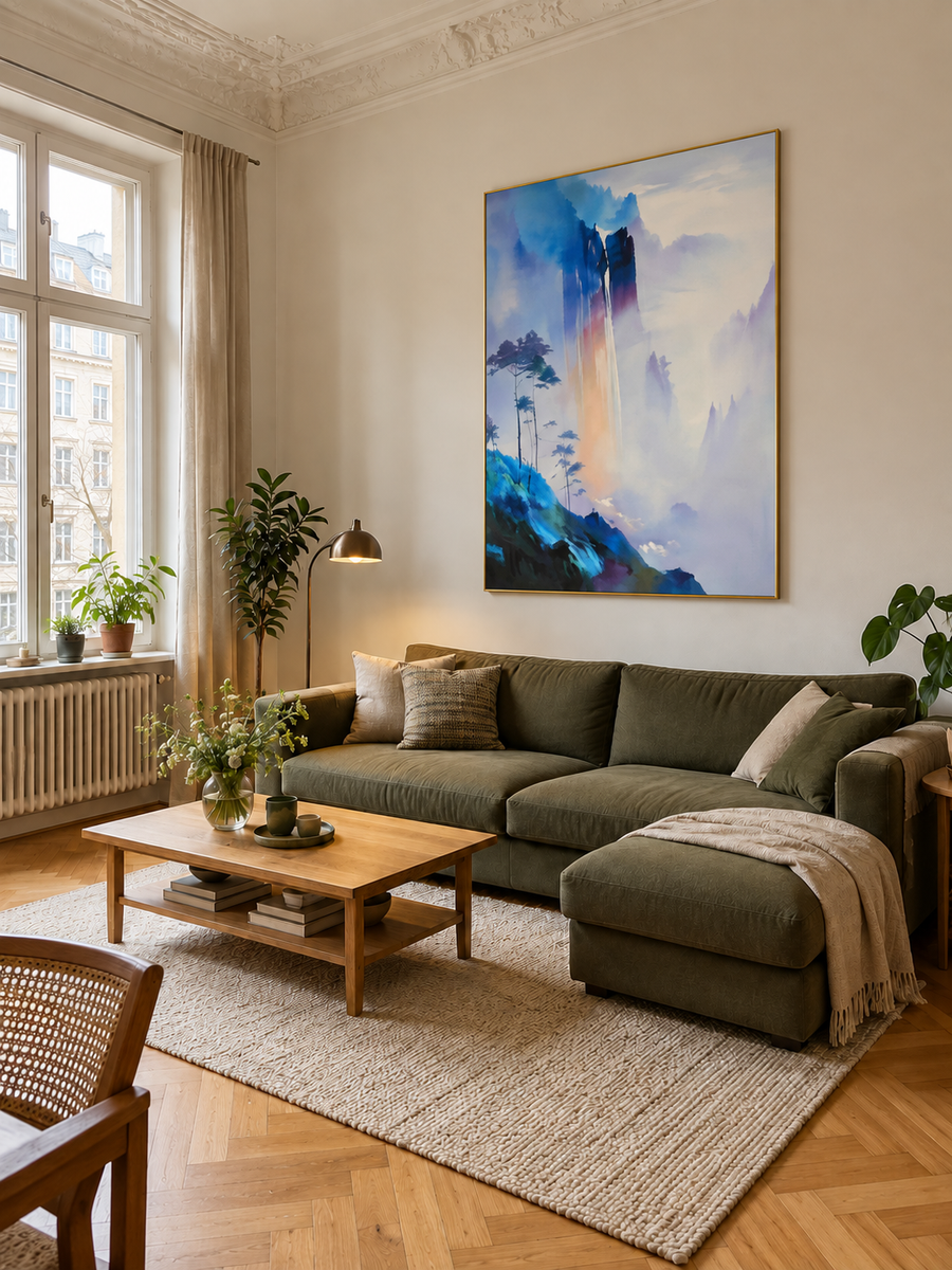 Handgemaltes Gemälde „Licht im Nebel“ 120x160cm