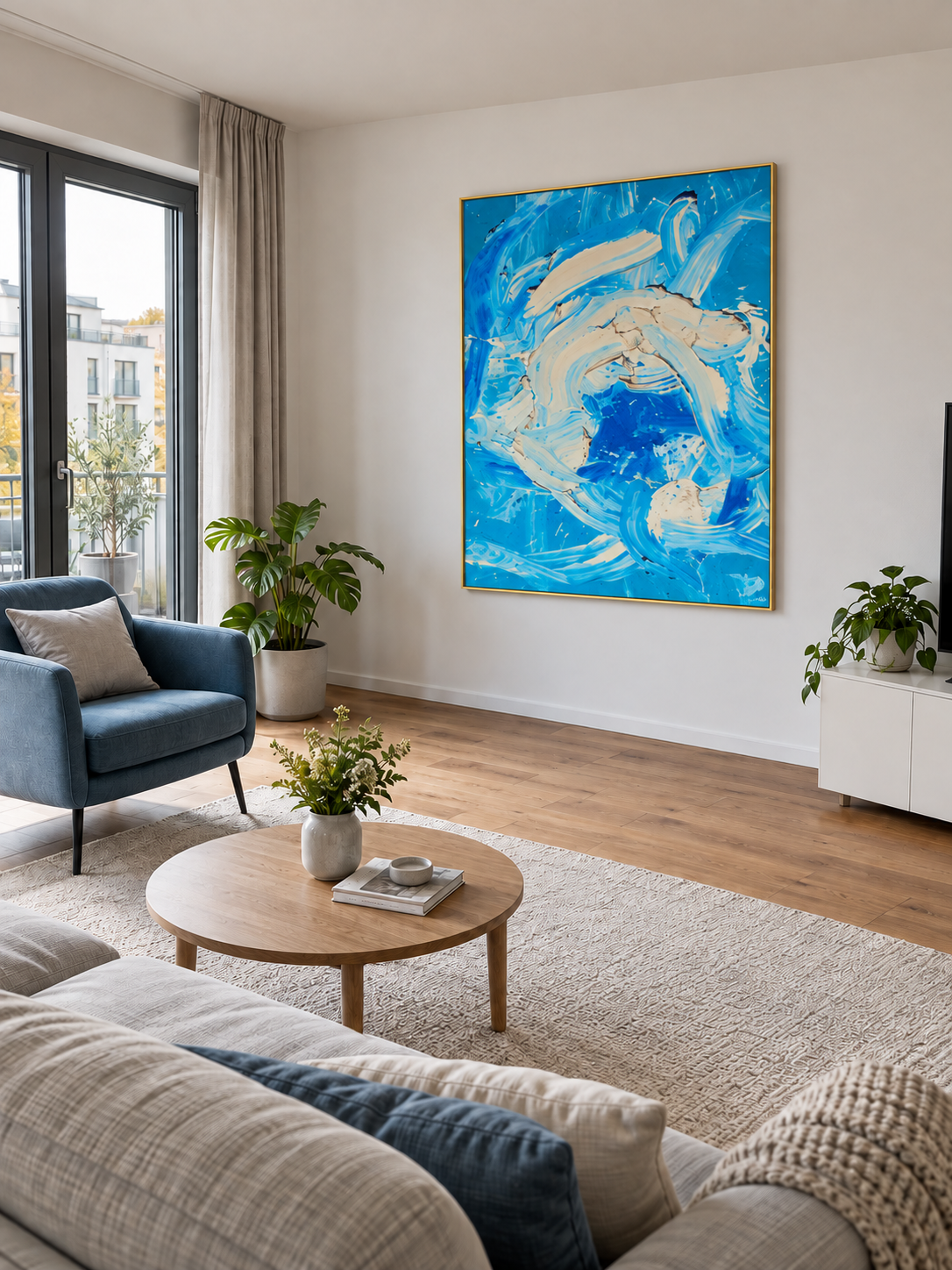 Handgemaltes Gemälde „Blaue Strömung“ 120x160cm
