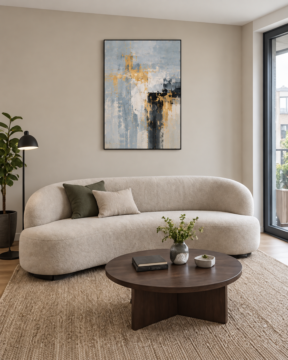 Handgemaltes Gemälde „Blaue Erosion“ 90x120cm