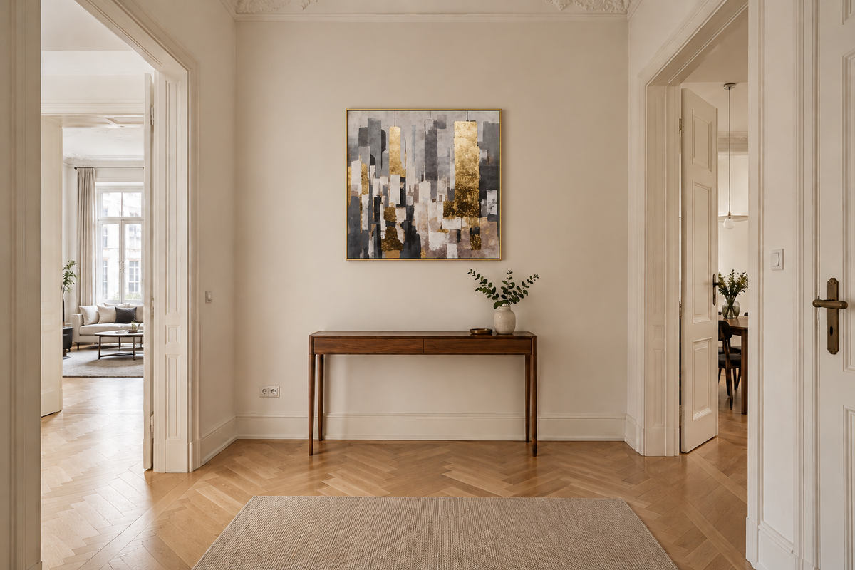 Handgemaltes Gemälde 'Stadt aus Gold' 100x100cm
