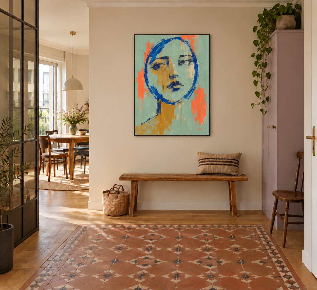 Handgemaltes Gemälde „Konturen in Blau“ 90x120cm