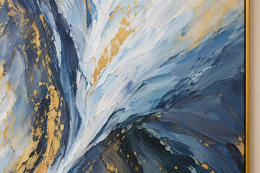 Handgemaltes Gemälde „Aufbruch ins Blau“ 90x120cm